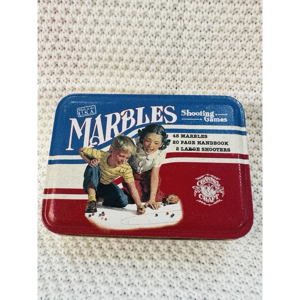 Channel Craft Marbles Shooting Games Tin Set 48 Marbles 2 Shooters Handbook USA